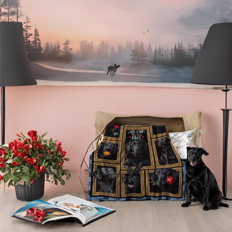 Levens Black Labrador Dog Blanket Gifts for Girls, Just A Girl Who Loves Black Lab Dog with Red Rose Blanket for Kids Animal Lover, 60"x50" Soft Flannel Throw Blankets Decor for Couch & Sofa Bed - Image 4